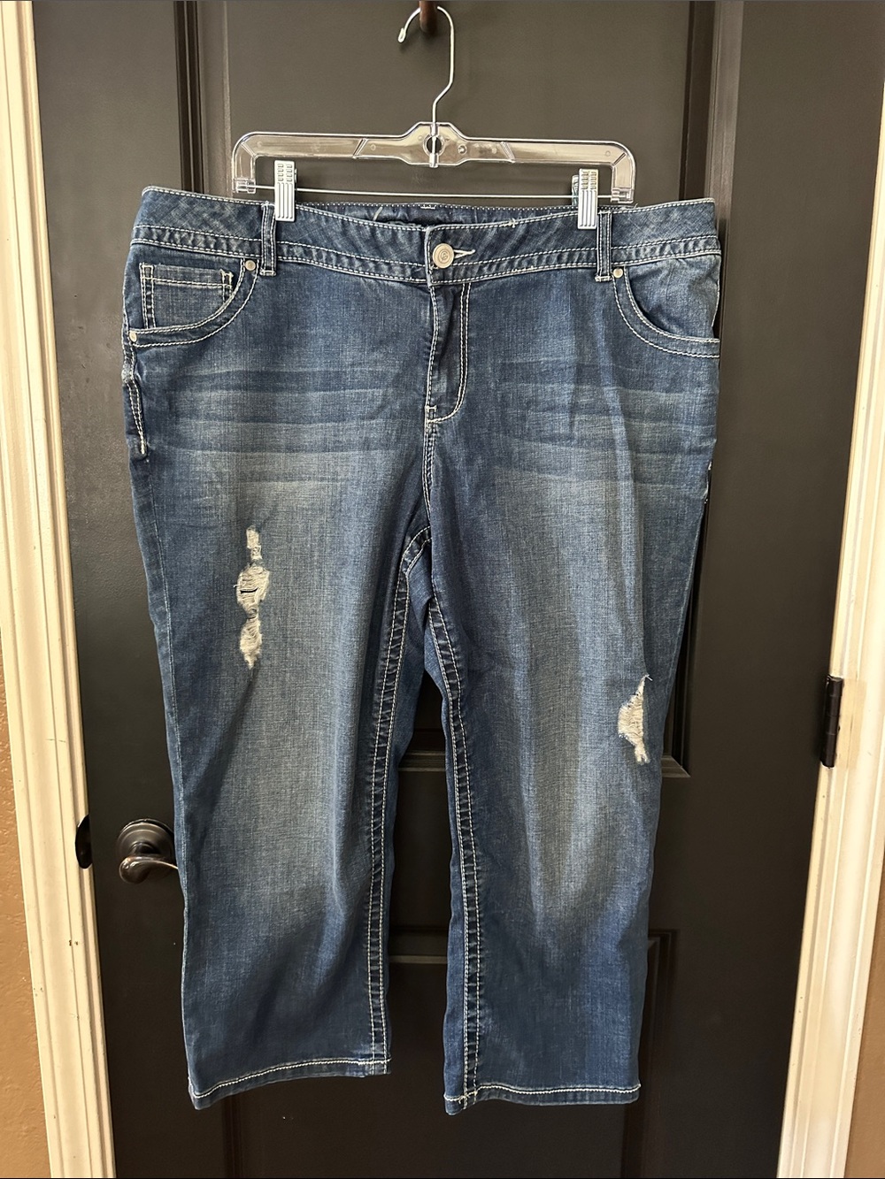 Lane Bryant Distressed Dark Blue Crop Jeans